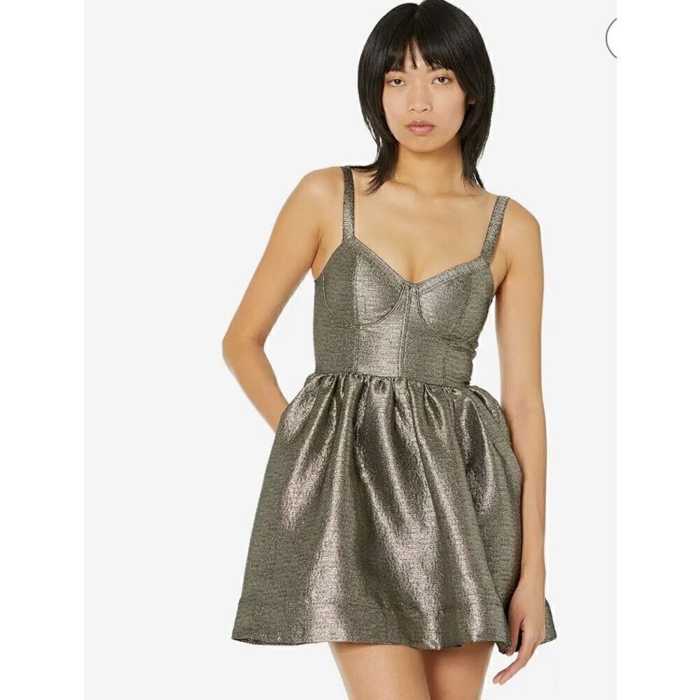 NWT All Saints Aimsie metallic corset dress A line Sz 0 cocktail party